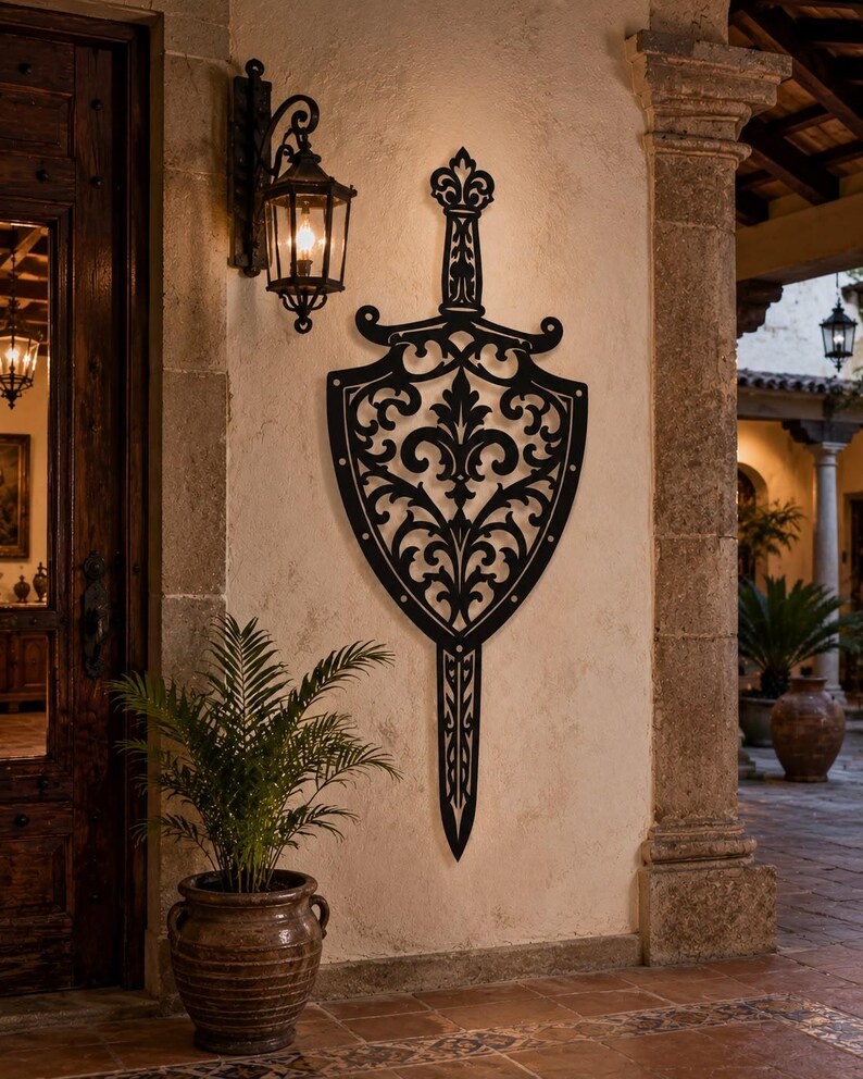 Escudo de espada ornamental SVG / Arte mural gótico medieval (descarga digital) imagen 6