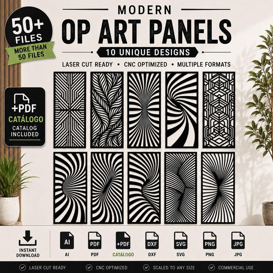 Op Design Modern Op Art Panels Bundle | 10 Geometric Laser Cut Wall Art Designs ...