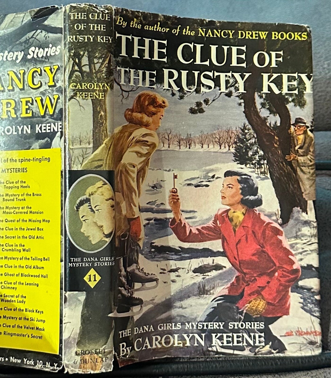 Dana Girls 11 Clue of the Rusty Key Wrap Spine DJ Green Tweed Etsy