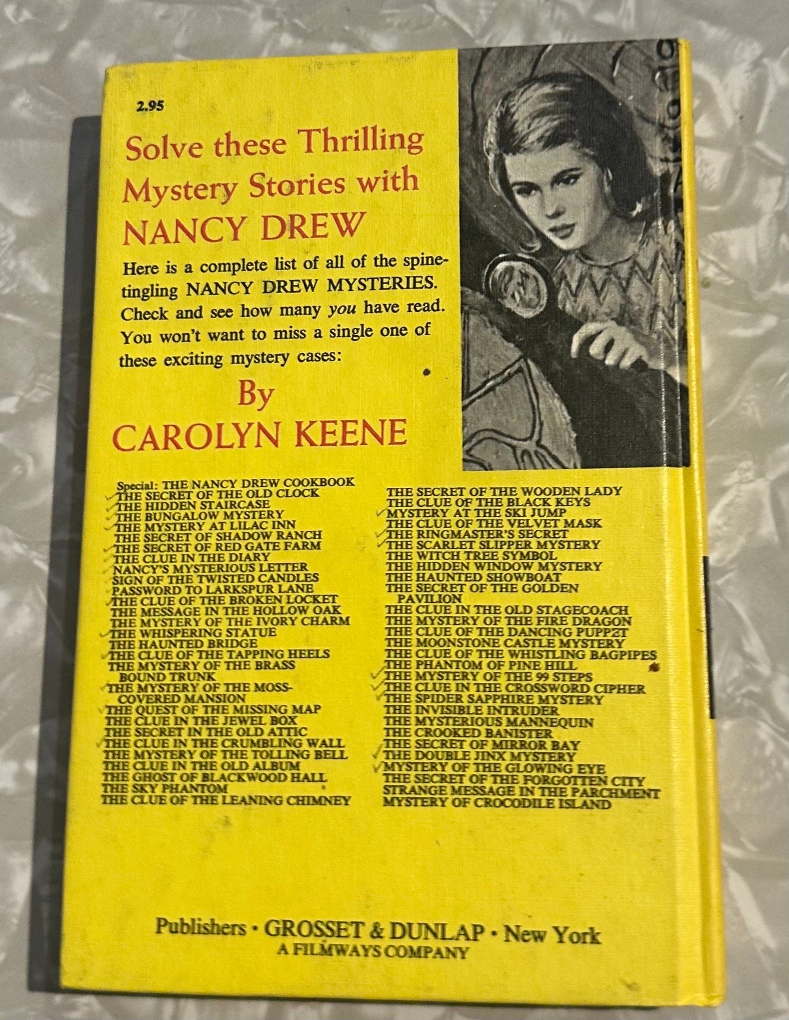 Nancy Drew #17 Mystery of the Brass Bound Trunk RT Yellow Spine Picture ...