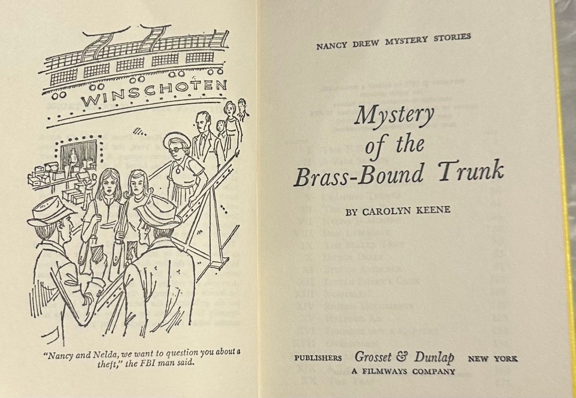Nancy Drew #17 Mystery of the Brass Bound Trunk RT Yellow Spine Picture ...