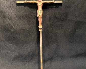 Vintage Religious INRI Crucifix  Brass and Copper plate  wall hanging