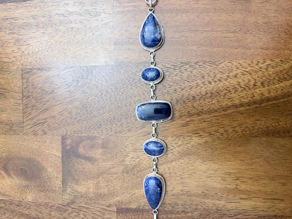 Natural sodalite gemstone Silver tone handmade 9” bracelet View 2