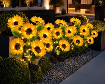 Solar Sunflower Garden Lights, Outdoor LED Flower Stake Lights, Waterproof Yard Pathway Decor