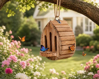Hängendes hölzernes Schmetterlingshaus, Garteninsektenschutz im Freien, Schmetterlingslebensraum für Hofpatiodekor