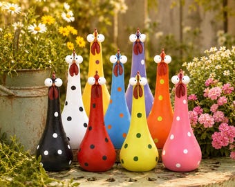 Silly Polka Dot Chicken Garden Statue, Colorful Resin Yard Decor, Quirky Farmhouse Ornament