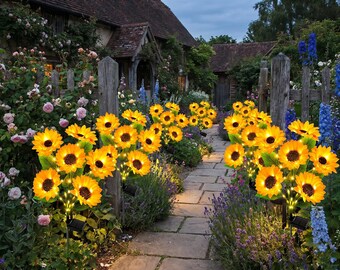 Solar Sunflower Gartenlichter, LED-Blumen-Pfahllichter im Freien, wasserdichtes Yard Pathway Decor