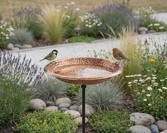 Gehämmerte Kupfer Vogeltränke mit freistehendem Metallständer, wetterfeste Gartenvogelfutterschale, Terrasse Yard Dekor - Geschenk Vogel Liebhaber
