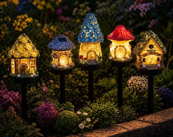 Solar Pilz Haus Garten Licht, Wunderliche Fairy Cottage Stake Lampe, Outdoor Yard Decor