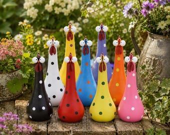 Dumme Harz-Huhn-Gartenstatue, lustige bunte Hühnerhof-Dekoration, schrullige Gartenverzierung im Freien, Neuheit-Bauernhausgeschenk für ihn