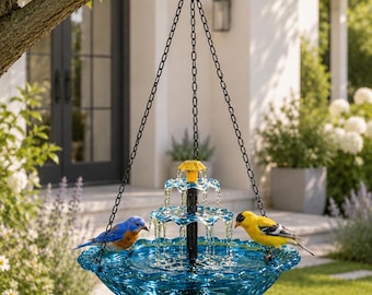 Solar Hummingbird Feeder Fountain, Colorful Hanging Bird Bath, Outdoor Garden Decor