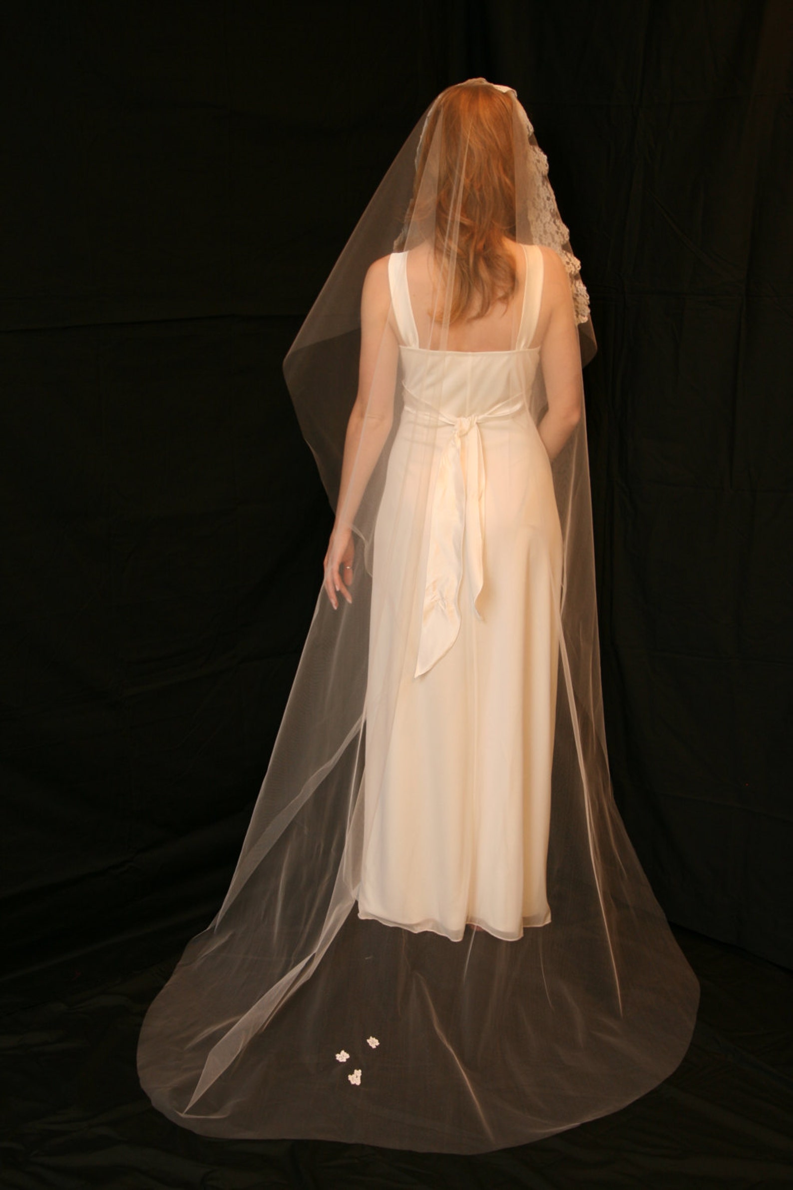 Floor Length Veil With Lace Framing Face Etsy
