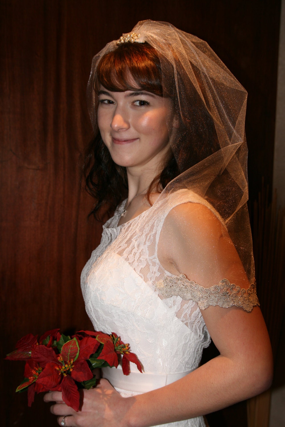 Shoulder Length Veil With Gold Embroidered Trim Etsy