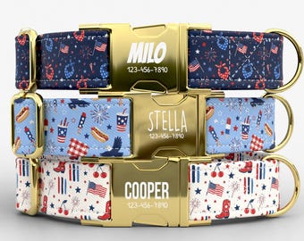 America USA Dog Collar | Metal Buckle | Adjustable | Made in USA | Independence Day | TPPB-7