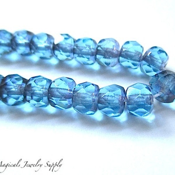 RESERVED for GINA Aquamarine Crystal Beads. 6mm x 4mm+ Czech Glass Faceted Rondelles. Aqua, Light Turquoise, Blue Green, Teal - 25 pieces