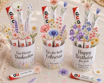 duplo Banderole Blumenstrauß | Druckvorlage zum Ausdrucken | Danke Geschenk für Lehrerin | Geburtstag DIY Schoko Verpackung PDF Download
