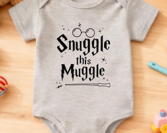 Snuggle This Muggle Newborn Clothing, Magical Cotton Bodysuit, Wizard Inspired Baby Short-Sleeve Outfit, Baby Clothes, Baby Announcement