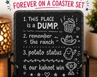 Custom Inside Joke Slate Coasters, Personalized Funny Coaster Set, Engraved Friendship Gift, Custom Drinking Coasters, Funny Gift for Couple