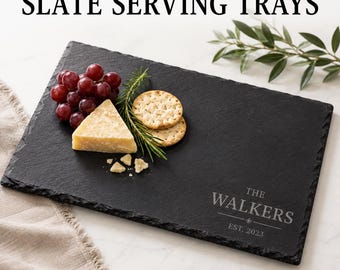 Personalized Slate Charcuterie Board, Custom Engraved Family Name Cheese Board, Wedding Gift for Couple, Housewarming Gift, Anniversary Gift