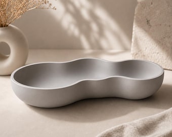 Handmade Concrete Wavy Bowl | Modern Decorative Catchall Tray | Organic Minimalist Home Decor | Japandi Coffee Table Centerpiece