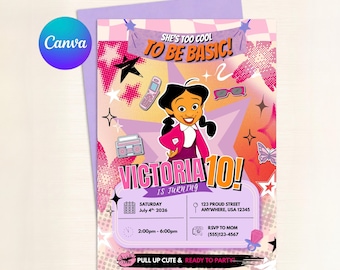 Cartoon Diva Geburtstagseinladung | Stolze Familie inspiriert bearbeitbare Canva Einladen | Ausdruckbare 5x7 & Mobile Einladung