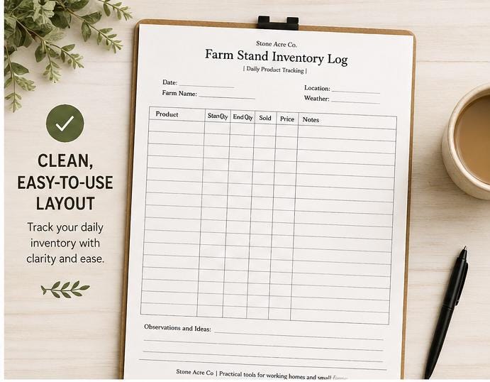 Farm Stand Inventory Log Printable – Market Tracker – Small Farm Record ...