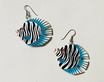 Vintage Tropical Fish Hand Painted Wooden Earrings