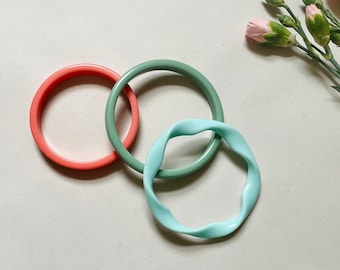 Set of Three Vintage Bangles in Mint, Light Blue and Peachy Pink