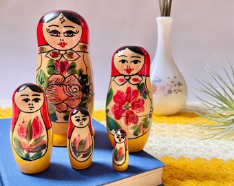1970’s Hand Painted Wooden Matryoshka Dolls Ornament