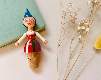 Vintage Wooden Doll Bottle Cork Stopper