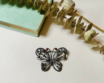 Vintage Butterfly Skeleton Brooch with Gemstones