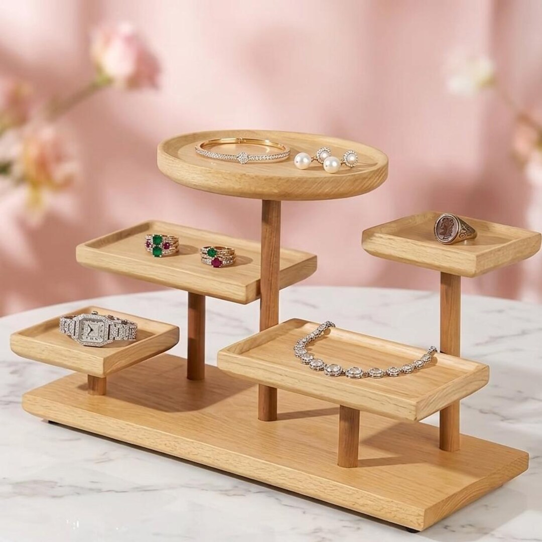 Handcrafted Wooden Tiered Display Stand for Jewelry and Small Decor ...
