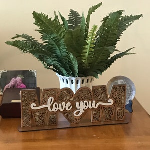 Love You Mom Table Sitter Mom Wooden Sign with Base Free Shipping