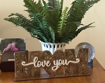 Love You Mom Table Sitter Mom Wooden Sign with Base Free Shipping