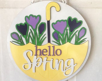 Hello Spring with Tulips Door Sign Hanger FREE SHIPPING
