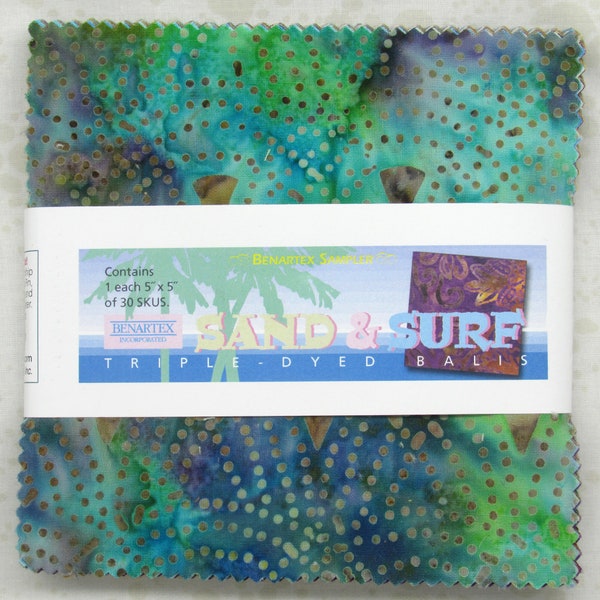 Benartex Sand & Surf Batik Charm Pack, 30 - 5" precut fabric quilt squares