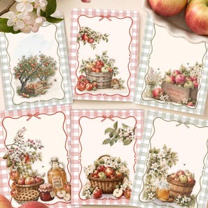 Juego de tarjetas de felicitación "Huerto de manzanas" / Papelería otoñal estilo cottagecore / Juego de 6 (Descarga digital)