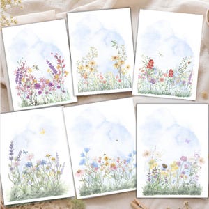 Wildflower Watercolor Note Cards, Blank Floral Stationery Set (6 Designs) with Envelopes