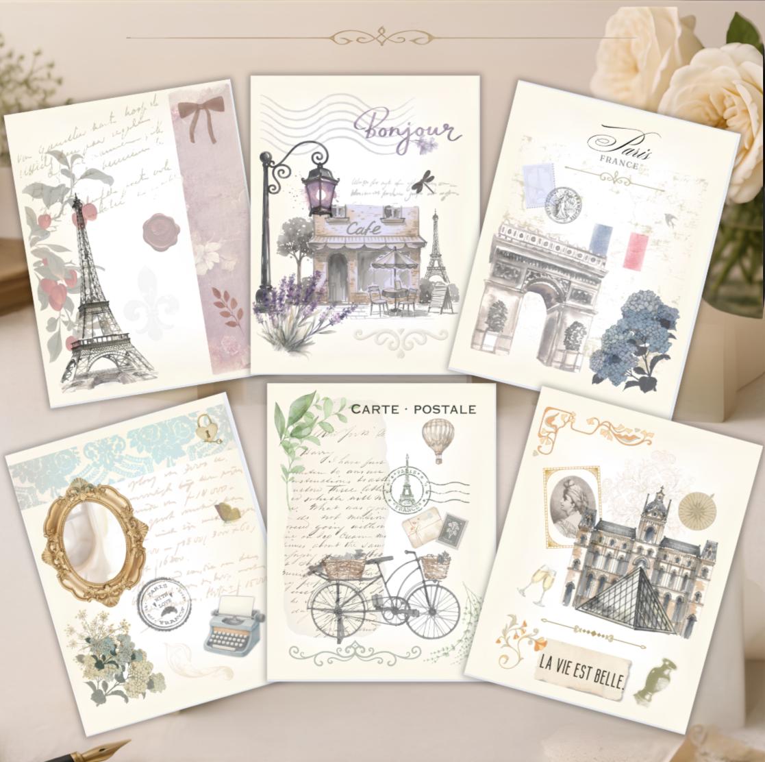 Printable Vintage Paris Note Cards, Instant Download French Stationery, Postcard Inspired Greeting Cards
