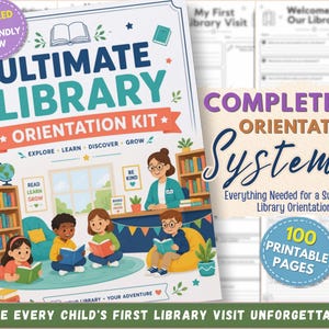Kit completo di orientamento alla biblioteca, schede di lettura per la scuola elementare, poster sulla classificazione decimale Dewey, pacchetto di caccia al tesoro per la classe, programma di formazione per bibliotecari.