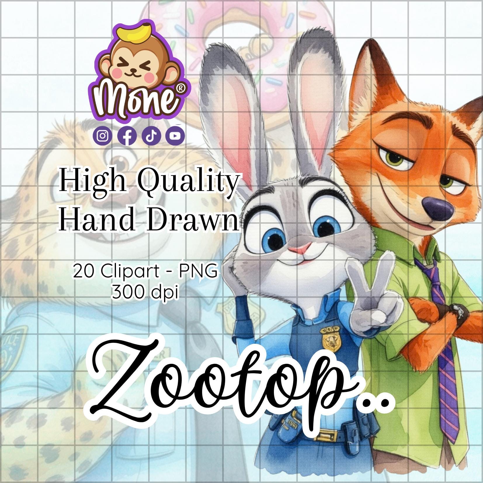 Zootopia 2 Watercolor Clipart, Cartoon Animals PNG Bundle (digital ...