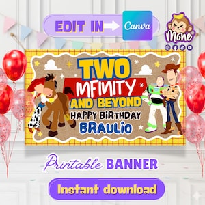 Toy story Two infinity and Beyond Banner, Printable Backdrop, Editable Canva Banner, DIY Painted Sign, kraft banner