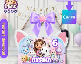 Gabby Dollhouse Geschenkbox, bearbeitbares Canva Design (Digitaler Download)