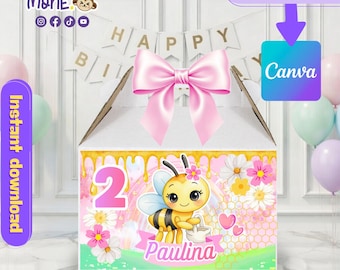 Pequeña caja de abejas, recuerdo de fiesta con iluminación, diseño editable en Canva (descarga digital) abejas