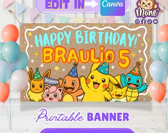 Bearbeitbares Canva Banner Pokemon, DIY Painted Sign, Kraft Banner