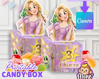 Wirren Favor Box, Prinzessin Party Favor, bearbeitbares Canva Design (Digitaler Download) Rapunzel