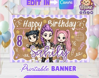 Kpop Birthday Banner, Printable Party Backdrop (Digital File)