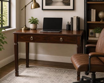 Solid Wood Writing Desk Mid Century Modern Walnut Table Office Study Work Desk