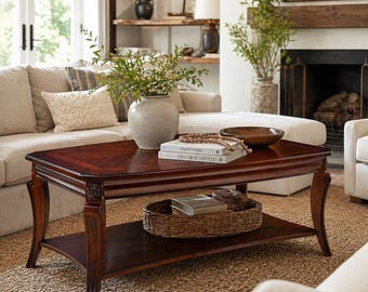 Solid Wood Coffee Table Traditional Distressed Farmhouse Style Center Table