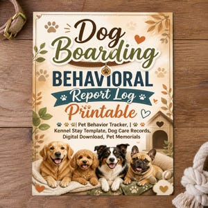 Dog Boarding Behavioral Report Log | Pet Behavior Tracker (Digital Download)